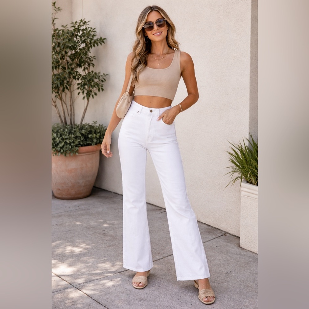 Women's White High-Rise Flare Jeans
